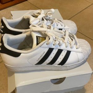 Adidas white and black superstar sneakers, size: US 4.5